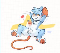 2025 3_toes anthro ass ball_tuft balls bedroom_eyes blue_body blue_fur blush blush_lines buckteeth butt_from_the_front cheek_tuft chest_tuft claws countershade_face countershade_fur countershade_torso countershading digital_drawing_(artwork) digital_media_(artwork) erection facial_scar facial_tuft feet foreskin front_view full-length_portrait fur genitals hands_behind_head head_tuft heart_symbol hi_res looking_at_viewer male male_anthro mammal mouse murid murine narrowed_eyes navel nude_anthro nude_male pattern_background pawpads penis pink_tail portrait reclining retracted_foreskin rodent scar seductive shaded simple_background solo spread_legs spreading tail teeth thin_tail throbbing throbbing_penis toe_claws toes tuft tygerussy