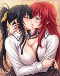 2girls akeno_himejima big_breasts blush breasts_press breasts_pressed_against_another breasts_to_breasts curvy_female female_only girlfriends girls_kissing girls_love high_school_dxd kissing large_breasts large_breasts_lesbian large_breasts_lesbians lesbian lesbian_couple lesbian_kiss lesbian_lovers lesbians lesbians_kissing looking_at_each_other rias_gremory rias_x_akeno school_uniform symmetrical_docking voluptuous_female wife_and_wife yuri yuri_couple