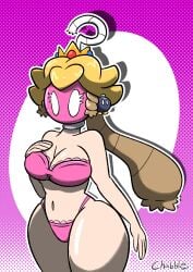 blonde_hair bob-omb chabble head_transformation mario_(series) no_mouth princess_peach transformation underwear underwear_only white_eyes