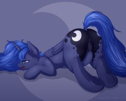 2014 alicorn ass blue_eyes blue_hair cutie_mark equine female feral friendship_is_magic hair hooves horn long_hair lying mammal masturbation my_little_pony on_front perineum princess_luna_(mlp) pussy pussy_juice raised_tail solo staggeredline tongue tongue_out wings