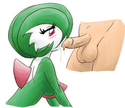 1boy 1girls 2010 anthro balls blush cum cum_in_mouth cum_inside cum_on_penis duo fellatio female female_gardevoir gardevoir green_hair hair hair_over_eye human human_on_anthro humanoid interspecies male male_human mammal nintendo oral penis plain_background pokemon pokemon_(species) pokemon_rse pokephilia red_eyes sex straight tongue tongue_out video_games white_background white_body zenmigawa