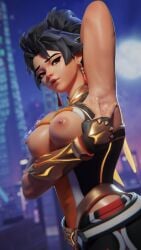 1girls 3d anran armpit armpit_fetish big_breasts blender blender_(artwork) blender_(software) blender_cycles breasts breasts_out breasts_squeezed_together earrings female female_focus female_only mostly_clothed overwatch overwatch_2 raised_arm steam sweaty video_games vindicate watermark