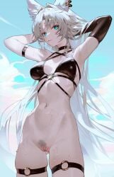 1girls animal_ears armpits bikini feixiao_(honkai:_star_rail) garter honkai:_star_rail iumu neutral_expression pubic_hair pussy wet