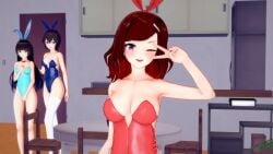 3d brown_hair bunny_ears bunnysuit cleavage female female_only game_screenshot hana_(lustful_sin) large_breasts looking_at_viewer lustful_sin open_mouth peace_sign sexy_clothing short_hair tight_clothing wink winking_at_viewer