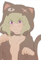1boy androgynous animal_hood cat_ears choker collar femboy lio_fotia looking_at_viewer male petite petite_body petite_male promare questionable solo solo_focus twink