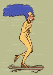 1girls 20th_century_fox 20th_century_studios blue_hair blush blushing brapplesauce breasts completely_naked completely_naked_female completely_nude completely_nude_female covering covering_breasts covering_crotch dare embarrassed embarrassed_naked_female embarrassed_nude_female enf fast_pace female fox_corporation gracie_films heels heels_only marge_simpson matt_groening naked necklace necklace_only nude shoes shoes_only skateboard skateboarding speed_lines the_simpsons the_simpsons_movie the_simpsons_reference yellow_skin