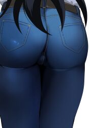 1girls arato_nagi ass ass_focus belt brown_footwear female female_focus female_only huge_ass jeans jirusu portrait ruri_no_houseki ruri_rocks simple_background solo solo_female standing very_high_resolution very_long_hair white_background