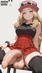 1dickgirl 1futa 1futanari absurdly_large_cock ai_assisted ai_generated artifox balls big_balls big_cock big_dick big_penis big_testicles black_shirt black_thighhighs blonde_eyebrows blonde_hair blue_eyes bracelet cock demonstration dick dickgirl eye_contact flaccid flaccid_cock flaccid_dick flaccid_penis foreskin futa_focus futa_sans_pussy futadom futanari giant_cock giant_dick giant_penis hi_res high_quality high_resolution highres huge_balls huge_cock huge_testicles intersex juicy_thighs large_cock large_dick large_penis long_hair looking_at_viewer not_erect penis pink_hat pleated_skirt pokemon pokemon_xy_(anime) posing precum red_shirt serena_(pokemon) shiny_skin sitting_on_chair smile smiley_face smiling smiling_at_viewer testicles thick_hips thick_thighs uncircumcised veiny_penis watermark white_sunglasses wide_hips