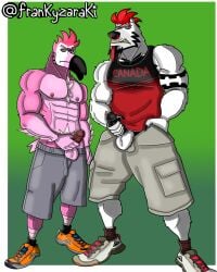abs alternative_fashion anthro arm_tattoo avian balls barazoku beak bear beard belly_hair biceps big_muscles big_pecs bird black_beak black_beard black_body black_chest_hair black_clothing black_facial_hair black_fur black_penis black_shirt black_sideburns black_tank_top black_topwear body_hair border bottomwear bottomwear_down bros_being_bros chest_hair chest_tuft claws clothed clothing delinquent double_masturbation duo erection facial_hair fangs feathers flamingo fondling_penis footwear frankyzaraki frown frown_eyebrows frowning_at_viewer fur genitals grabbing_own_penis green_background green_bottomwear green_clothing green_shorts grey_bottomwear grey_clothing grey_shorts grope hair hand_on_penis happy_trail hi_res holding_erection holding_own_penis holding_penis jock larger_anthro larger_male looking_at_viewer male male/male mammal manly masturbation mohawk muscular muscular_anthro muscular_arms muscular_male muscular_thighs mutual_masturbation nipples no_homo open_bottomwear open_clothing open_shorts orange_clothing orange_footwear orange_shoes orange_sneakers pants pants_down partially_clothed pecs penile penile_masturbation penis penis_grab penis_squeeze pink_body pink_feathers polar_bear presenting presenting_balls presenting_body presenting_pecs presenting_penis punk rebel red_beard red_body red_clothing red_eyes red_facial_hair red_fur red_hair red_mohawk red_penis red_shirt red_tank_top red_topwear rubbing_penis sagging sagging_pants self_grope shirt shoes shorts showing_off_muscles sideburns simple_background size_difference smaller_anthro smaller_male sneakers standing stern stern_look stroking_penis tank_top tattoo teeth thick_arms thick_thighs topless topless_anthro topless_male topwear tough_guy tuft unzipped unzipped_clothing unzipped_pants ursine white_body white_border white_chest_hair white_feathers white_fur zipper