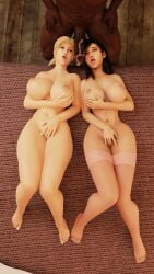 2girls 3d alternate_breast_size alternate_version_available artist_request barret_wallace bouncing_breasts breasts claudia_strife cumshot dark-skinned_male faceless_male ffm_threesome final_fantasy final_fantasy_vii interracial lingerie milf monster_cock mother nipples no_bra round_breasts square_enix threesome tifa_lockhart video_games