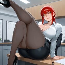 1girls ai_assisted ai_generated arm_support big_breasts black_skirt black_tights braid bursting_breasts busty busty_female chainsaw_man curvy curvy_figure focus futaji heels hips huge_breasts leaning_back legs legs_together legs_up light-skinned_female long_hair looking_at_viewer makima_(chainsaw_man) office office_lady red_hair solo solo_female thick_thighs tights unbuttoned_shirt watermark white_shirt