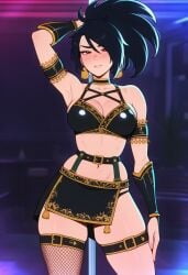 ai_generated akali league_of_legends pole sexy_clothing sexy_pose skimpy_clothes skirt strip_club stripper stripper_pole