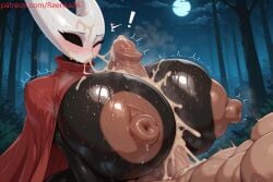 1boy 1girls 1male ai ai_generated big_ass big_balls big_breasts big_penis black_bodysuit black_eyes blush blushing breasts cloak colored_skin cum cum_on_breasts cum_on_face cumming cumshot dark-skinned_male erect_nipples forest hollow_knight hollow_knight:_silksong hollow_knight_(franchise) hollow_knight_x_humans hornet_(hollow_knight) horns huge_ass huge_balls huge_breasts huge_cock huge_nipples huge_penis naked naked_female naked_male night no_mouth nude nude_female outdoors paizuri paizuri_on_lap patreon patreon_exclusive patreon_username penis penis_between_breasts red_cloak reenka25 sweat sweaty sweaty_body sweaty_breasts thick thick_ass thick_thighs upper_body