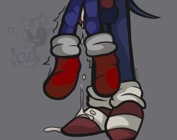 blue_fur cum_drip cum_in_ass doodles exe_(revie) faker_(revie) gay_sex heart holding knot knotted_penis kolossos naviclenek0 outcome_memories red_shoes size_difference sonic.exe_(series) tag tremble_lines trembling_legs