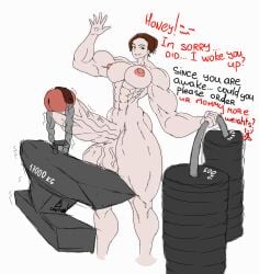 2d abs brown_hair erected_nipples erected_penis erection extreme_muscles extreme_strength feat_of_strength futanari hair_bun huge_ass huge_balls huge_biceps huge_breasts huge_cock huge_thighs huge_veins massive_penis milkingways muscular_abs muscular_arms muscular_back muscular_forearms muscular_futa muscular_futanari muscular_legs muscular_penis muscular_shoulders muscular_testicles muscular_thighs penis_lift strength superstrength talking_to_viewer text veiny_penis weightlifting yellow_eyes