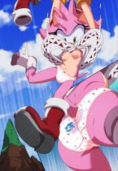 1girls amy_rose animal_ears ass ass_focus boots breasts dress embarrassed embarrassed_female euf-dreamer falling fur furry furry_female furry_only gloves green_eyes hairband hedgehog hedgehog_girl medium_breasts nipples nose outside panties pantyshot pattern_clothing pattern_underwear pink_body pink_fur pink_tail red_boots red_dress red_shoes sega shoes short_tail sky socks solo solo_female sonic_(series) sonic_the_hedgehog_(series) tail white_gloves white_socks
