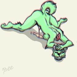 1:1 2025 all_fours anaglyph anthro ass_up beebeesba bodily_fluids breast_rest breasts canid canine canis detachable detachable_head domestic_dog dullahan european_mythology female genital_fluids gore halftone headless hi_res irish_mythology looking_at_viewer mammal modular mythology one_eye_closed simple_background smile smiling_at_viewer solo stereogram tan_background wink winking_at_viewer yellow_body