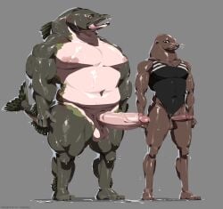 2026 absurd_res anthro areola aroused backlighting balls barazoku belly big_penis black_clothing black_swimwear brown_balls brown_body brown_fur california_sea_lion clothed clothing clothing_aside digital_drawing_(artwork) digital_media_(artwork) dripping duo erection fin fish fish_tail foreskin fur genitals glans glistening glistening_body glistening_genitalia glistening_penis green_body grey_background hi_res highlights_(coloring) light lighting lineless looking_at_genitalia looking_at_penis looking_down male male/male mammal marine markings moobs musclegut muscular muscular_anthro muscular_arms muscular_male muscular_thighs navel nipples nude one-piece_swimsuit pecs penis pink_areola pink_nipples pink_penis pink_salmon pinniped puddle salmon salmonid_(fish) scales sea_lion select-o-matic shaded sharp_teeth signature simple_background size_difference slightly_chubby slightly_chubby_anthro slightly_chubby_male spots spotted_markings spotted_tail standing swimwear swimwear_aside tail tail_markings teeth thick_thighs underbelly vein veiny_penis water wet wet_body wet_fur whiskers white_balls white_belly white_chest yellow_eyes