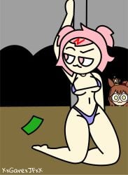 dancing light_skin micro_bikini natacha_(the_p-club) nude_female pink_hair strip_dance the_p-club tube_top twerking xgarex