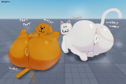 2026 anus artist_name ass axoarts balls big_butt black_eyes black_nose bodily_fluids breath brown_body brown_ears brown_fur brown_tail canid canine canis digital_media_(artwork) domestic_cat domestic_dog duo felid feline felis feral fur genitals hi_res legs_up looking_at_viewer looking_back lying male mammal motion_lines musk musk_cloud on_back panting presenting presenting_anus presenting_hindquarters purring quadruped roblox smile sweat tail tail_motion tailwag text thick_thighs whining white_body white_ears white_fur white_tail