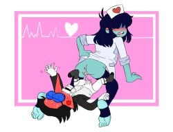 2022 anus artist_request ass axeyopissum balls cum cum_in_pussy cum_inside deltarune deltarune_chapter_2 kris_(deltarune) kris_female_(deltarune) micropenis moan nurse nurse_uniform penis pussy semi_nude sex simple_background spamton_g_spamton twitter_link undertale_(series)