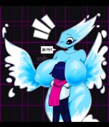 ass breasts comic comic_page deltarune deltarune_chapter_4 dialogue english_text gallo_wazavi hug kris_(deltarune) miss_mizzle_(deltarune) mizzle_(deltarune) text twitter_link