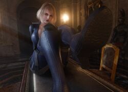 3d 3d_(artwork) 3d_model armor ashley_graham ass black_bodysuit blonde_hair bodysuit breasts capcom chairs curvaceous curvaceous_body curvaceous_female curvaceous_figure curves curvy curvy_body curvy_female curvy_figure curvy_hips female hair heels light lips looking_at_viewer resident_evil resident_evil_4 shoes sitting solo vexonair video_game_character video_games