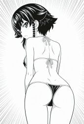 ass ass_focus black_hair breasts cameltoe girls_und_panzer pepperoni_(girls_und_panzer) short_hair surprised_expression
