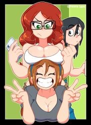 2025 2girls 3girls artur_(living_with_hipstergirl_and_gamergirl) bangs breast_press breasts breasts_bigger_than_head brown_hair cellphone cleavage cleavage_cutout clenched_teeth closed_eyes cowgirl_position drunk edit erika_(living_with_hipstergirl_and_gamergirl) female female/female female_focus gamer_girl girl_on_girl glasses horny huge_breasts huge_nipples indoors large_breasts larger_female light-skinned_female light_skin living_with_hipstergirl_and_gamergirl looking_at_another looking_at_viewer multiple_females multiple_girls nipples nipples_visible_through_clothing nude_filter patata_dave peace_sign ponytail pussy red_hair secretly_loves_it shiny_skin short_hair solo solo_female solo_focus sophie_(living_with_hipstergirl_and_gamergirl) tall_female third-party_edit
