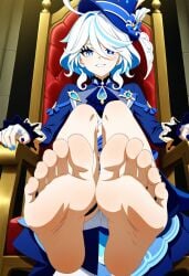 ai ai_generated feet feet_focus female_only foot_fetish furina_(genshin_impact) genshin_impact legs soles_fetish soles_focus toes