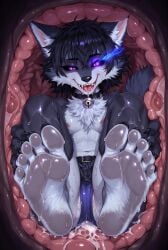 digestion dirty_feet drooling drooling_tongue emo_femboy feet_up femboy femboy_furry filthy furry furry_femboy inside inside_stomach organs prey saliva salivating shiny_skin stomach stomach_acid stomach_cutout vore vore_belly