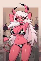 ai ai-created ai_art ai_assisted ai_generated bikini dulceprincesa helluva_boss string_bikini succubus succubus_horns succubus_tail succubus_wings verosika_mayday_(helluva_boss)