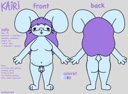 anthro ass balls big_ears blue_body blue_fur breasts circumcised derp_eyes eyewear female fur genitals glasses hair hi_res kairi_(kairitehbunni) kairitehbunni lagomorph leporid long_hair mammal nipples nude penis pubes purple_hair purple_nipples rabbit slightly_chubby solo stretch_marks tail trans_(lore) trans_woman_(lore) whiskers