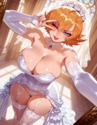 1girls ;p ai_generated balecxi bare_shoulders blonde_hair blue_eyes blurry_background blush breasts bridal_gauntlets bridal_lingerie bridal_veil bride choker church cleavage clothing collarbone covered_navel crown curvaceous curvaceous_female curvaceous_figure curvy curvy_figure dress elbow_gloves eyeshadow feet_out_of_frame female female_focus flipped_hair flower garter_belt garter_straps gloves hair_between_eyes hair_flower hair_ornament headdress headwear huge_breasts igawa_sakura indoors inviting inviting_to_sex jewelry large_breasts legwear lingerie looking_at_viewer makeup one_eye_closed orange_hair panties pantsu presenting presenting_ass presenting_breasts presenting_hindquarters presenting_pussy presenting_self ring seductive seductive_look seductive_smile shiny_skin short_hair showgirl_skirt skindentation smile solo standing strapless strapless_dress taimanin_(series) taimanin_asagi taimanin_asagi_battle_arena thick_thighs thighhighs thighs tongue tongue_out underwear v v_over_eye veil voluptuous voluptuous_female wedding_dress wedding_ring white_choker white_dress white_flower white_garter_straps white_gloves white_legwear white_panties white_thighhighs white_veil