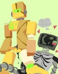 1boy 1boy1girl badware_(die_of_death) blush blush_lines construct cum_in_pussy cum_on_dick dick die_of_death_(roblox) earplugs female gasoline harken_(die_of_death) in_love no_humans non-human non-human_only pussy roblox roblox_game robot robotic sand self_upload simple_background tagme_(artist) text text_bubble