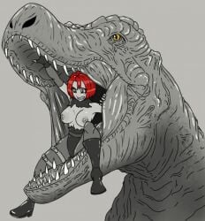 big_breasts dino_crisis eaten_alive nyte red_hair regina_(dino_crisis) short_hair t-rex torn_clothes vore
