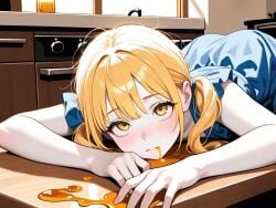 ai_generated cute eye_contact honey innocent on_desk