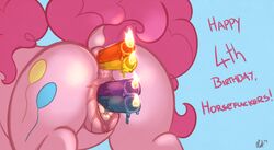 2014 anal anal_insertion anal_sex anus ass burning_candles candle_insertion candles cutie_mark earth_pony english_text equine female feral friendship_is_magic fur hair happy_birthday horse insertion mammal multicolored_candles my_little_pony penetration pink_fur pink_hair pinkie_pie_(mlp) plain_background pony pussy ratofdrawn solo text vaginal_insertion vaginal_penetration