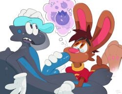 anthro anthro_on_anthro anthro_penetrated anthro_penetrating anthro_penetrating_anthro balls big_feet big_penis brown_body brown_fur clothing duo eyewear feet fellatio fur genitals glasses gloves handwear hi_res humanoid_genitalia humanoid_penis interspecies kobold kobold_shaq_(meatshaq) lagomorph leporid long_ears male male/male male_penetrated male_penetrating male_penetrating_male mammal meatshaq mostly_nude_male oral penetration penile penis rabbit red_nose roderick_(tamerkoh) scalie sex shaq_(meatshaq) short_tail tail toon_kobold_shaq_(meatshaq) toony wearing_hat