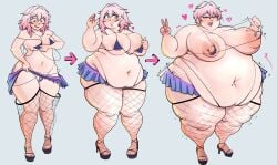 bbw bimbofication chocobabka fishnets hair_shrinking high_heels morbidly_obese nipple_piercing overweight overweight_female piercings pink_hair puffy_nipples weight_gain