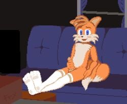 2_tails 2d 2d_animation 3_toes animated anthro balls bedroom_eyes blinking blue_eyes blush breath breathing canid canine chest_tuft clothing computer computer_keyboard computer_monitor computer_mouse cord crossed_feet crossed_legs ear_twitch electronics eyebrows feet femboy footwear fox frytheguy fur furniture genitals gif hand_on_butt hand_on_penis keyboard leaning legwear legwear_only male male_only mammal masturbation multi_tail narrowed_eyes on_sofa open_mouth orange_body orange_fur ottoman pattern_clothing pattern_legwear penis pillow programming programming_socks question_mark screen seductive sega sitting sitting_on_sofa socks sofa soles solo sonic_(series) sonic_the_hedgehog_(series) striped_clothing striped_legwear stripes tail tails tails_the_fox thigh_highs thigh_socks toes tuft white_body white_fur window