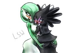 2012 anthro anus ass black_hair blue_eyes blush breasts duo female female_gardevoir gardevoir gothitelle green_hair hair hair_over_eye humanoid lopsidedworld nintendo one_eye_closed open_mouth plain_background pokemon pokemon_(species) pokemon_bw pokemon_rse purple_body pussy red_eyes video_games white_background white_body yuri