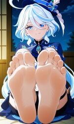 ai ai_generated feet feet_focus female_only foot_fetish furina_(genshin_impact) genshin_impact legs soles_fetish soles_focus toes