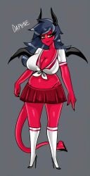 1girls 2026 4_fingers anime_eyes big_breasts bitterbunz black_nail black_nails blind_peacock_draws blind_peacock_draws_(artist) blue_hair breasts breasts_out daph_(blindpeacockdraws) dark_blue_hair demon demon_girl demon_horns demon_tail demon_wings female hazbin_hotel hazbin_hotel_oc heels heels_and_socks helluva_boss helluva_boss_oc high_heels implant implant_breasts implants long_nails long_sock long_socks mole mole_under_eye original original_art original_artwork original_character original_design prostitute red_body red_skin school_uniform schoolgirl schoolgirl_uniform skirt socks succubus succubus_horns succubus_tail succubus_wings tail tall_female tall_woman taller_female wings yellow_eyes