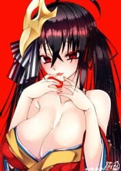 1girls 2d 2d_(artwork) 2d_artwork ahoge azur_lane big_breasts black-haired_female black_hair breasts busty busty_female busty_girl cleavage collarbone digital digital_art digital_drawing digital_drawing_(artwork) digital_media digital_media_(artwork) drawing eyebrows_visible_through_hair female female_focus female_only fingernails fingers hair_between_eyes hair_ornament hair_ornaments huge_boobs huge_breasts japanese_clothes japanese_clothing kimono large_boobs large_breasts long_hair looking_at_viewer mask nail_polish nails nipple_bulge open_mouth open_mouth_smile osushidaisuki39 parted_lips plump_breasts red-eyed_female red_eyes red_fingernails red_nail_polish red_nails shoulders simple_background smile smiley_face smiling smiling_at_viewer solo taihou_(azur_lane) tongue twintails twintails_(hairstyle) upper_body