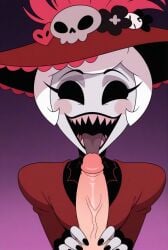 ai ai_generated grinning hazbin_hotel licking_penis pov rosie_(hazbin_hotel) sharp_teeth tongue_out vivienne_medrano