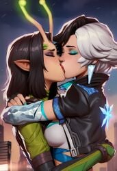 2girls ai_generated kissing luna_snow luna_snow_(marvel_rivals) mantis mantis_(marvel) mantis_(marvel_rivals) marvel marvel_comics marvel_rivals pointy_ears powerhouserift