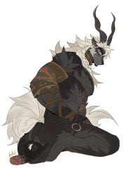 2026 abs afk_arena afk_journey amber_eyes antelope anthro antler_jewelry antlers arm_tuft armband armwear ass backsack ball_tuft balls barazoku biceps black_body black_fur black_penis bodily_fluids bovid braided_hair caprine clothing ear_piercing ear_ring erection facial_scar fur genital_fluids genitals goat hair hi_res hooves horizontal_pupils horn humanoid_genitalia humanoid_penis jewelry kantocryz kneeling leg_strap legband lilith_games looking_at_viewer male mammal mostly_nude multicolored_penis muscular muscular_anthro muscular_male nazrik_(afk_journey) necklace nude pecs penis piercing pink_penis precum pupils ring_piercing scar simple_background tail triceps tuft two_tone_penis white_background white_hair white_tail