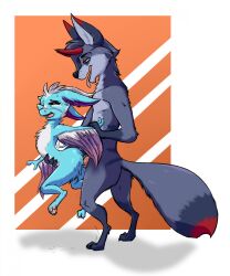 4_ears animal_genitalia animal_penis anthro avali avian blue_body blue_fur blush bodily_fluids canid canine canine_genitalia canine_penis canis digital_media_(artwork) duo el-gallo erection feathered_wings feathers featureless_chest feet female female_penetrated fingers fox from_behind_position fur genital_fluids genitals hair hellfox hi_res holding_arm holding_partner horn knot larger_male looking_pleasured male male/female male_penetrating male_penetrating_female mammal marc_(smar7) multi_ear narrowed_eyes nude one_eye_closed open_mouth pawpads penetration penile penile_penetration penis saliva saliva_string sex simple_background size_difference smaller_female smaller_penetrated smile standing standing_sex tail teeth teshari toes tongue tongue_out vaginal_penetration vulva winged_arms wings