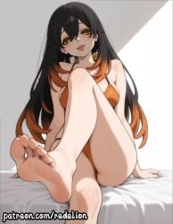 1girls ai_generated amo_empool bare_arms bare_ass bare_back bare_legs bare_midriff bare_shoulders bare_thighs barefoot bed bedroom bedroom_eyes bedroom_setting bikini bikini_top black_hair curvaceous curvaceous_ass curvaceous_body curvaceous_female curvaceous_figure curvaceous_hips curvaceous_teenager curvaceous_thighs curves curvy curvy_body curvy_female curvy_figure curvy_hips curvy_thighs fair_skin feet feet_focus female female_focus female_human female_only foot_fetish gachiakuta glistening glistening_body glistening_breasts glistening_butt glistening_eyes glistening_hair glistening_skin hair_between_eyes head_tilt legs legs_crossed light-skinned_female light_skin long_hair looking_at_viewer mature mature_body mature_female mature_figure medium_breasts open_mouth orange_bikini orange_eyes orange_hair orange_hair_tips orange_panties panties partially_clothed partially_clothed_female redelion saliva saliva_drip saliva_string saliva_trail seducing seduction seductive seductive_body seductive_eyes seductive_gaze seductive_look seductive_mouth seductive_pose seductive_smile shiny shiny_ass shiny_body shiny_breasts shiny_butt shiny_clothes shiny_hair shiny_skin shiny_thighs showing_feet sitting sitting_on_bed thick_ass thick_butt thick_eyebrows thick_hips thick_legs thick_lips thick_thighs thin_female thin_waist tongue tongue_out waist white_background